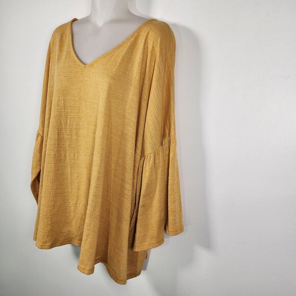 Cable & Gauge Womens Top 2X Textured V Neck 3/4 Flared Sleeve Yellow Pullover - Picture 5 of 9